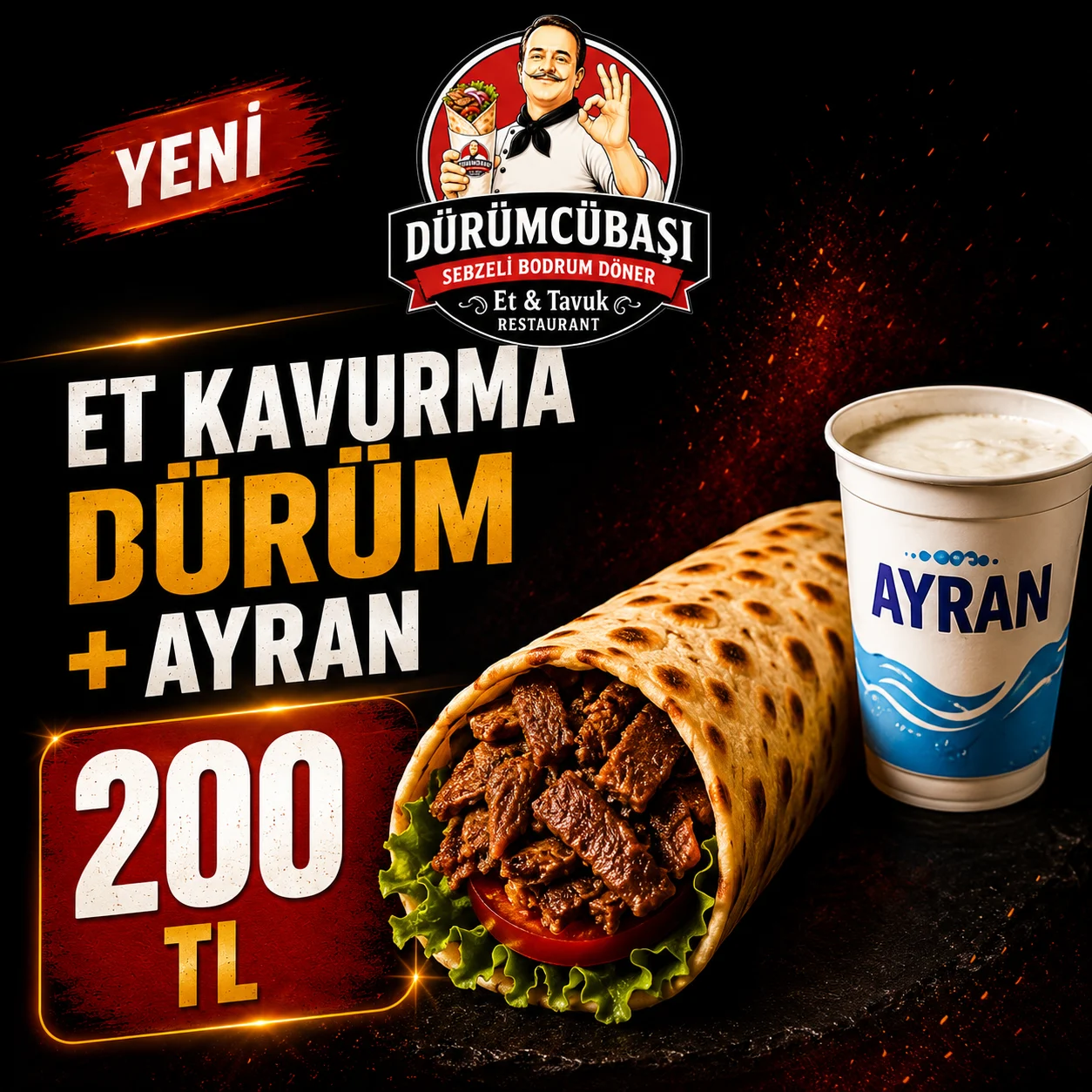 Et Kavurma Dürüm + Ayran